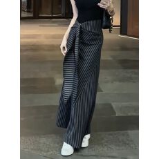 批发25年夏季新款美式复古高腰条纹绑带垂感半身裙女高腰修身显瘦长裙