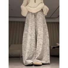 批发Ssman 设计感银丝螺纹小香阔腿裤女秋季新款高级感显瘦直筒休闲裤