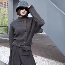 批发冬季新款洋气不规则设计高级感气质时尚开衫毛衣