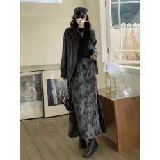 批发复古扎染半身裙女春季ins新中式水墨风松紧腰显瘦A字大摆裙<b class='q'>长裙</b>子