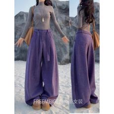 批发52229呢料闪闪<b class='q'>休闲裤</b>2025年冬季新款宽松纯色百搭气质高级直筒裤