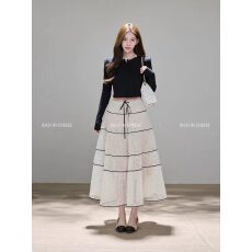 批发小香风粗花呢圆领短袖外套2026春季<b class='q'>蕾丝</b>A字半身长裙时尚套装女士