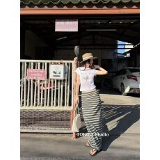 批发TOKO.Z早春新款高腰显瘦时尚英伦风复古条纹半裙百搭中<b class='q'>长款</b><b class='q'>半身裙</b>