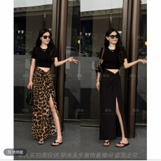 批发法式复古开叉豹纹半身裙女2026夏季新款甜酷辣妹风低腰包臀中长裙