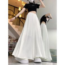 批发【有内衬裤裙】粉色宽松<b class='q'>冰</b><b class='q'>丝</b>阔腿裤女春休闲薄款裤子白色裤裙