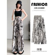 批发冰丝阔腿裤子女夏季薄款高腰垂感宽松直筒凉凉裤夏天休闲<b class='q'>雪纺</b>裙裤