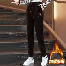 批发高腰休闲<b class='q'>哈伦</b>裤女2025早春爆款宽松显瘦松紧腰束脚小熊刺绣运动裤