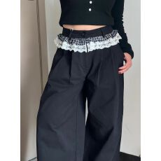 批发韩版复古小众<b class='q'>蕾丝</b>拼接西装裤女2025春季新款慵懒风遮肉直筒阔腿裤