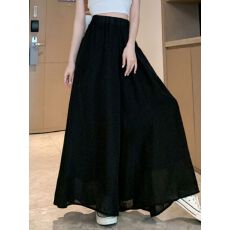 批发黑色女裤2025夏薄款黑色<b class='q'>雪纺</b>阔腿裤胖mm梨形身材宽松紧腰显瘦裤裙