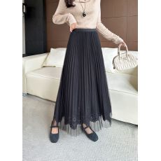 批发实拍 网纱呢料烧花两面穿半身裙长款 送腰链气质