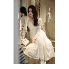 批发“浮生若梦”法式宫廷风绒感蕾丝 方领小腰精优雅大摆量<b class='q'>连衣裙</b>