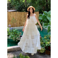 批发海边度假氛围感白色套装裙女旅游拍照短款抹胸旅游半身长裙两件套