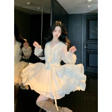 批发风之轻语 法式度假风<b class='q'>荷叶边</b>仙纱<b class='q'>连衣裙</b>