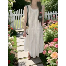 批发夏季中长款<b class='q'>蕾丝</b>刺绣宽松无袖圆领挂脖背心连衣裙女