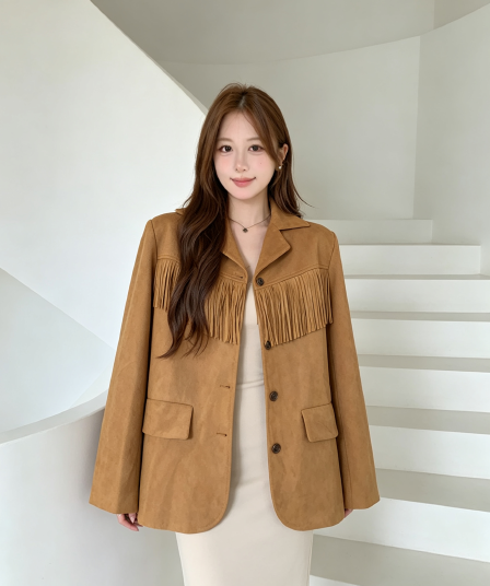 레트로 술 디자인 스웨이드 원단 블레이저