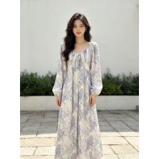 批发秋季新款中长款宽松长袖碎花<b class='q'>连衣裙</b>女