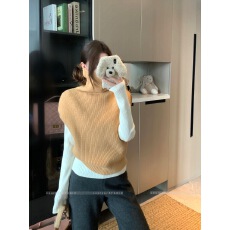 批发实拍 高领针织衫马甲背心女秋冬2025新款宽松套头外穿毛衣马夹