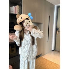 实拍 韩系豹纹德绒睡衣套装女秋冬休闲翻领可外穿长袖家居服