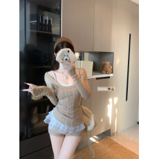 批发<b class='q'>实拍</b>  纯欲辣妹风新款绞花毛衣蕾丝花边吊带针织短<b class='q'>裤</b>套<b class='q'>装</b>