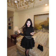 批发实拍 纯欲黑色<b class='q'>连衣裙</b>千金生日裙子女冬蛋糕裙烫钻收腰针织裙