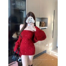 实拍 高级感针织套装女抹胸包臀裙慵懒风开衫外套辣妹两件套