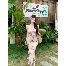 批发实拍 馥郁幽香 抹胸修身包臀鱼尾<b class='q'>连衣</b>裙夏季新中式碎花<b class='q'>长裙</b>子