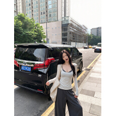 实拍 糯米小衫 撞色吊带长袖T恤两件套女抽绳垂感阔腿休闲裤套装
