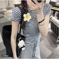 批发OS&oneshow2026新款夏季时尚洋气设计感条纹休闲短袖两件套潮