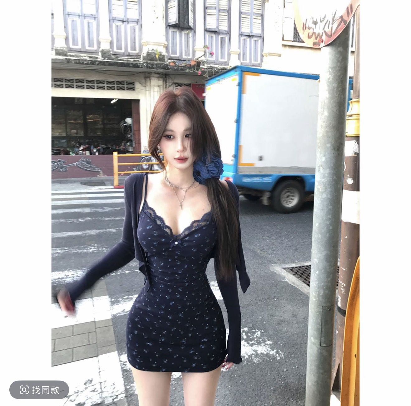 순수한 욕망 바람 이른 봄 세트 여성 봄 외부 가져 가라. 니트 오픈 가디건 자이언트 잘 생긴 ~ 중 투피스 세트 새로운 꽃무늬 슬립 드레스