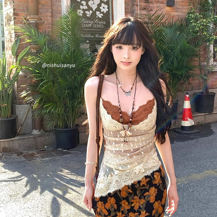 익사 세 물고기 nssy 빛 요리 한 로얄 자매 착용 가져 가라. 빨간색 브라운 슬립 여성 드레스 여름 꼬집기 허리 쉬폰 타이트 스커트 롱 스커트