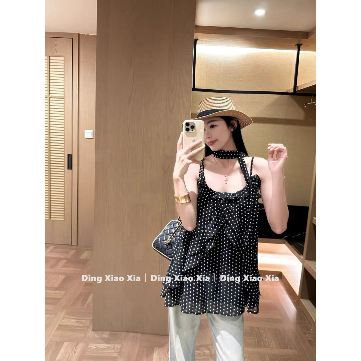 2026 새로운 한국 스타일 패션 다용도 디스플레이 슬림 수준 센스 품격 도트 무늬 쉬폰 캐미솔