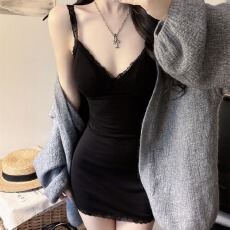 批发2026早春纯欲风辣妹<b class='q'>波点</b>小吊带背心女春夏木耳边修身内搭美背