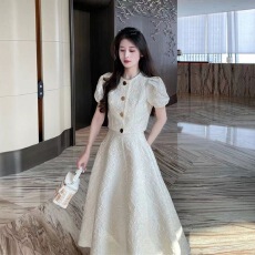 批发富家千金白色泡泡袖连衣裙女夏新中式国风伴娘<b class='q'>礼服</b>改良旗袍套装裙
