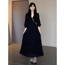 批发大码胖mm法式碎花长袖<b class='q'>连衣裙</b>秋季绑带收腰气质长裙子显瘦遮肚微胖