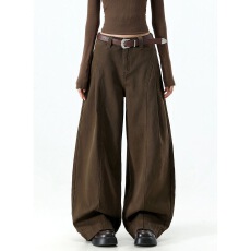 批发美式复古美拉德棕咖色阔腿牛仔裤女<b class='q'>高腰</b>宽松显瘦垂感直筒拖地<b class='q'>长裤</b>