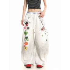 批发多巴胺潮流<b class='q'>街头</b>趣味印花脏染卫裤女2025年秋冬新款休闲运动弯刀裤