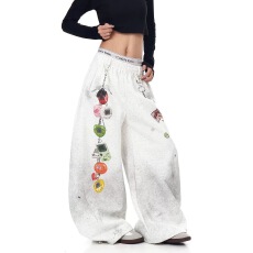 批发美式<b class='q'>街头</b>风做旧3D涂鸦印花弯刀卫裤男女设计感爵士舞宽松阔腿裤子