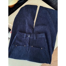 批发韩版藏蓝色窄版直筒休闲裤女2025秋冬款<b class='q'>高腰</b>显瘦小个子拖地<b class='q'>长裤</b>潮