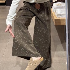 批发复古棕色碎花阔腿裤子显瘦今年流行梧桐裤<b class='q'>秋装</b>女款休闲裤