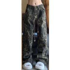 批发美式大码复古侧边大口袋工<b class='q'>装</b>裤子女辣妹慵懒松弛感字母印花拖地裤