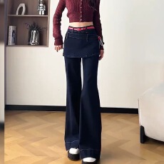 批发美式<b class='q'>大码</b>设计感错位拼接屁帘裙<b class='q'>裤</b>女辣妹假两件慵懒风微喇叭拖地<b class='q'>裤</b>