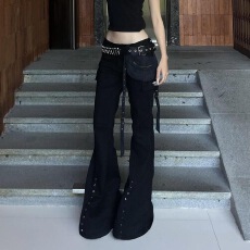 批发欧美<b class='q'>大码</b>设计多口袋低腰工<b class='q'>装</b><b class='q'>裤</b>子女气质个性修身显瘦辣妹微喇叭<b class='q'>裤</b>