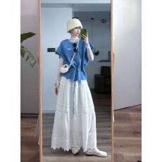 批发韩系穿搭套装女春秋气质抽绳蓝色针织毛衣马甲碎花打底衫半身裙子