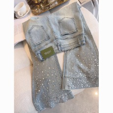 批发设计重工<b class='q'>微喇</b>裤<b class='q'>牛仔裤</b>2026高腰新款显瘦拖地烫钻马蹄喇叭裤修身