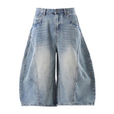 批发JOINBOY DENIMS 弯刀七分裤宽松阔腿<b class='q'>牛仔</b><b class='q'>短裤</b>过膝休闲中裤<b class='q'>男</b>美式