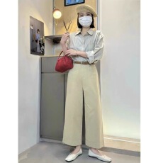 批发高腰薄款九分休闲裤<b class='q'>女</b>新款垂坠感高腰显瘦阔腿薄款百搭裤子L1