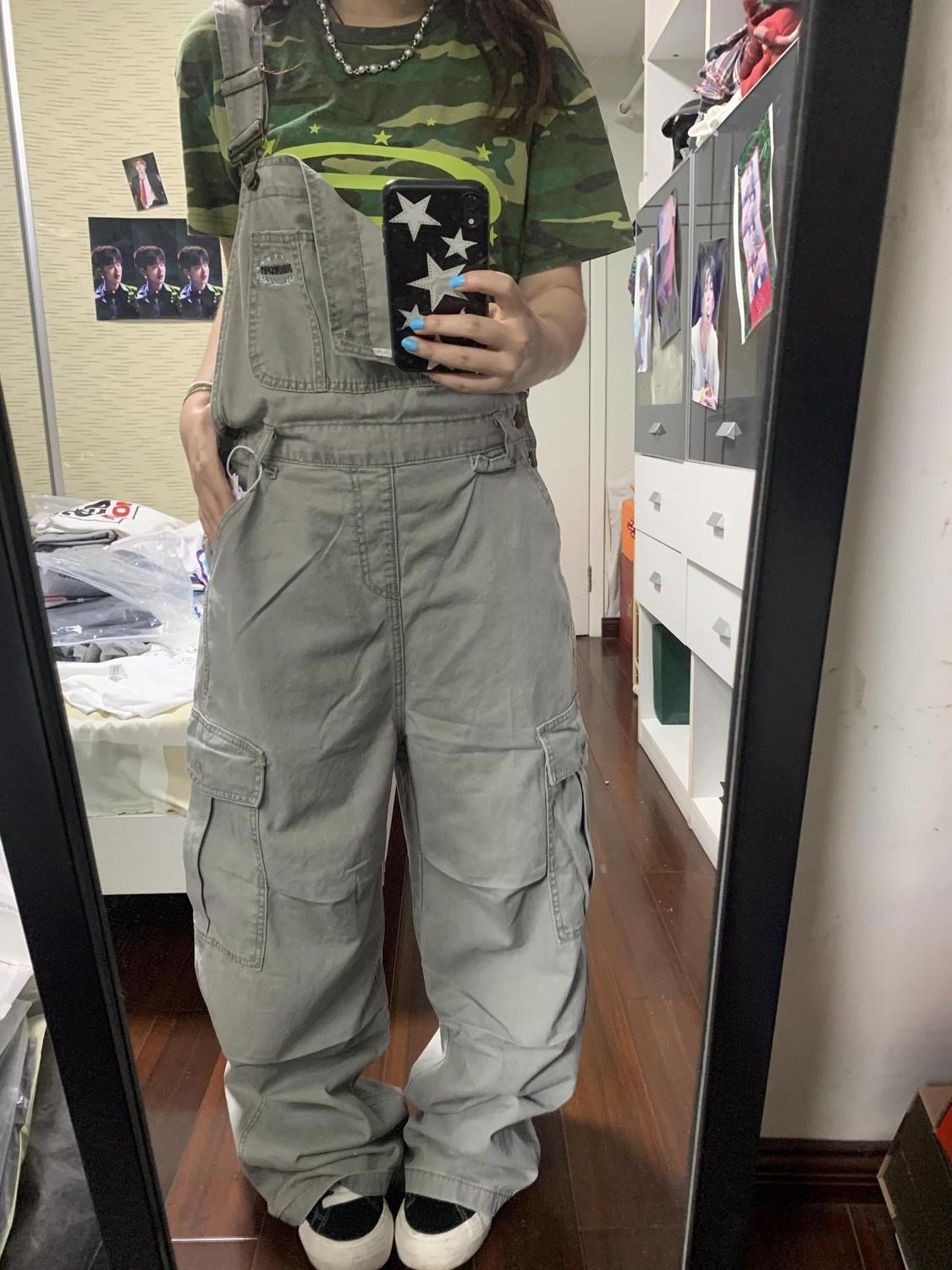 아메리칸 레트로 빅 사이즈 워싱 주머니 워크웨어 데님 멜빵 바지 여성 핫걸 루즈핏 슬림해 보이는 스트레이트 올인원 바지 트렌디