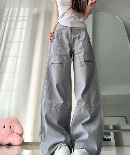 아메리칸 높음 거리 해체 막대기 가방 지퍼 워크웨어 팬츠 여자 2026 새로운 거리 디자인 센스 슬림해 보이는 바닥 청소 긴 바지