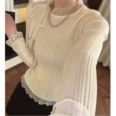 批发2025网纱拼接系带蝴蝶结针织衫上衣