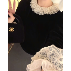 批发2025 重工蕾丝花边领韩系简约百搭小衫上衣